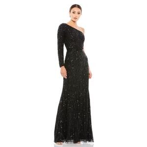 Mac Duggal 4982 Black Embellished One Shoulder One Sleeve Evening Gown Size 10